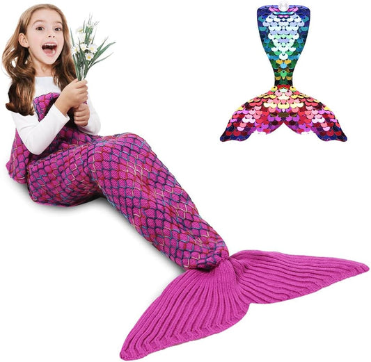 Mermaid Tail Blanket, Soft Crochet Sleeping Bag Blanket for Kids Adults, Mermaid Gift for Girl